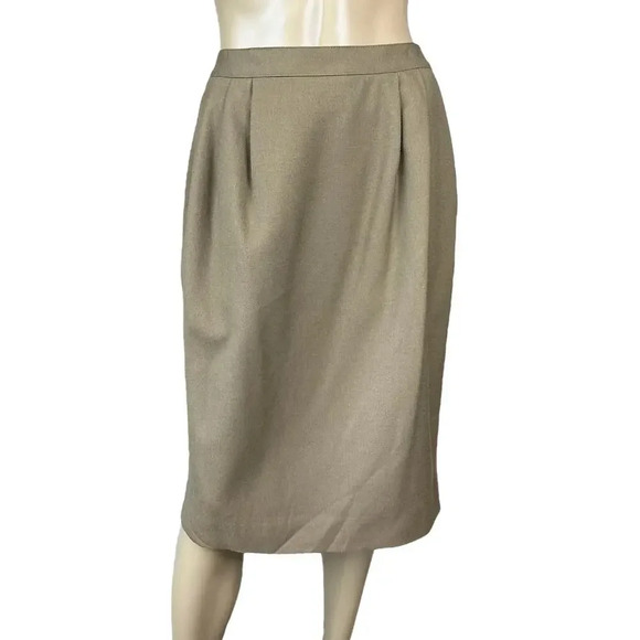 Talbots Vintage Wool Pleated Pencil Skirt Lined Size 12 Taupe Brown Made in USA - Picture 1 of 16
